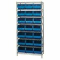 Global Industrial Chrome Wire Shelving With 21 Giant Plastic Stacking Bins Blue, 36x18x74 268930BL